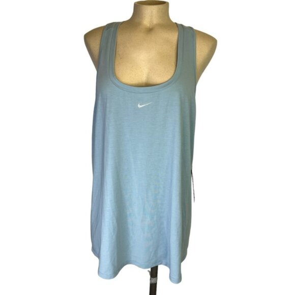 NWT Nike Dri-Fit One Luxe Racerback Tank Top Blue/Gray Logo Women's Workout 2X - Picture 2 of 5